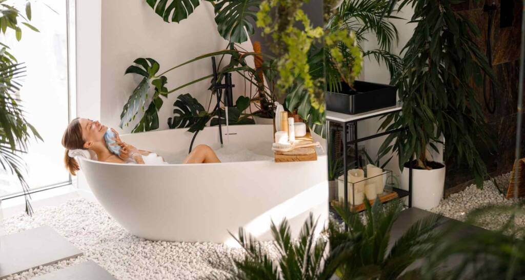 badezimmer deko mit zimmerpflanzen jungle deko im bad
