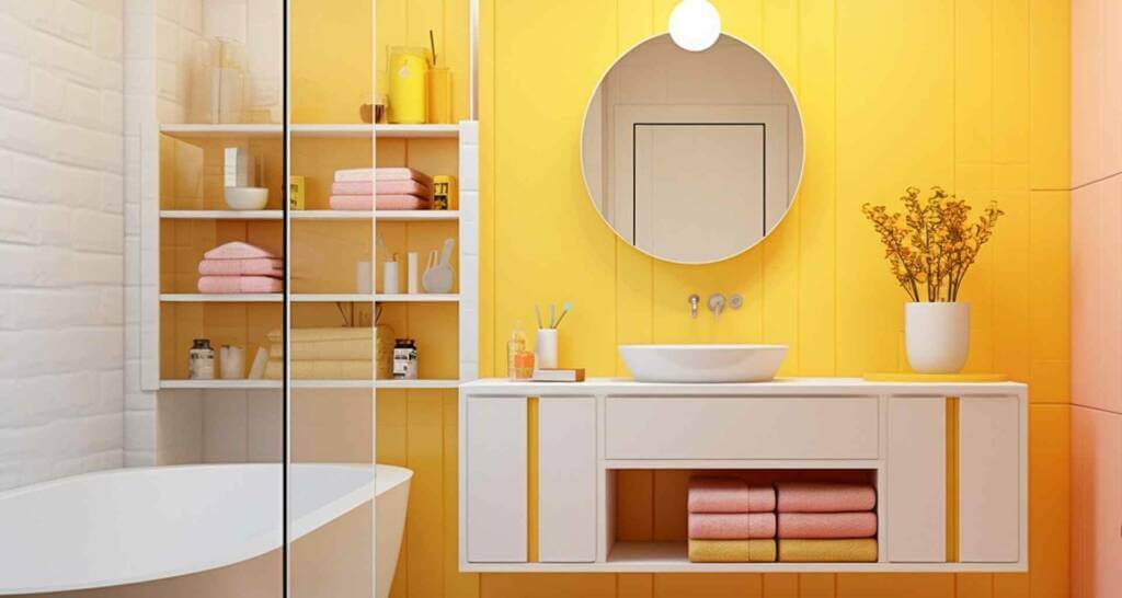moderne badezimmer deko gelbes badezimmer