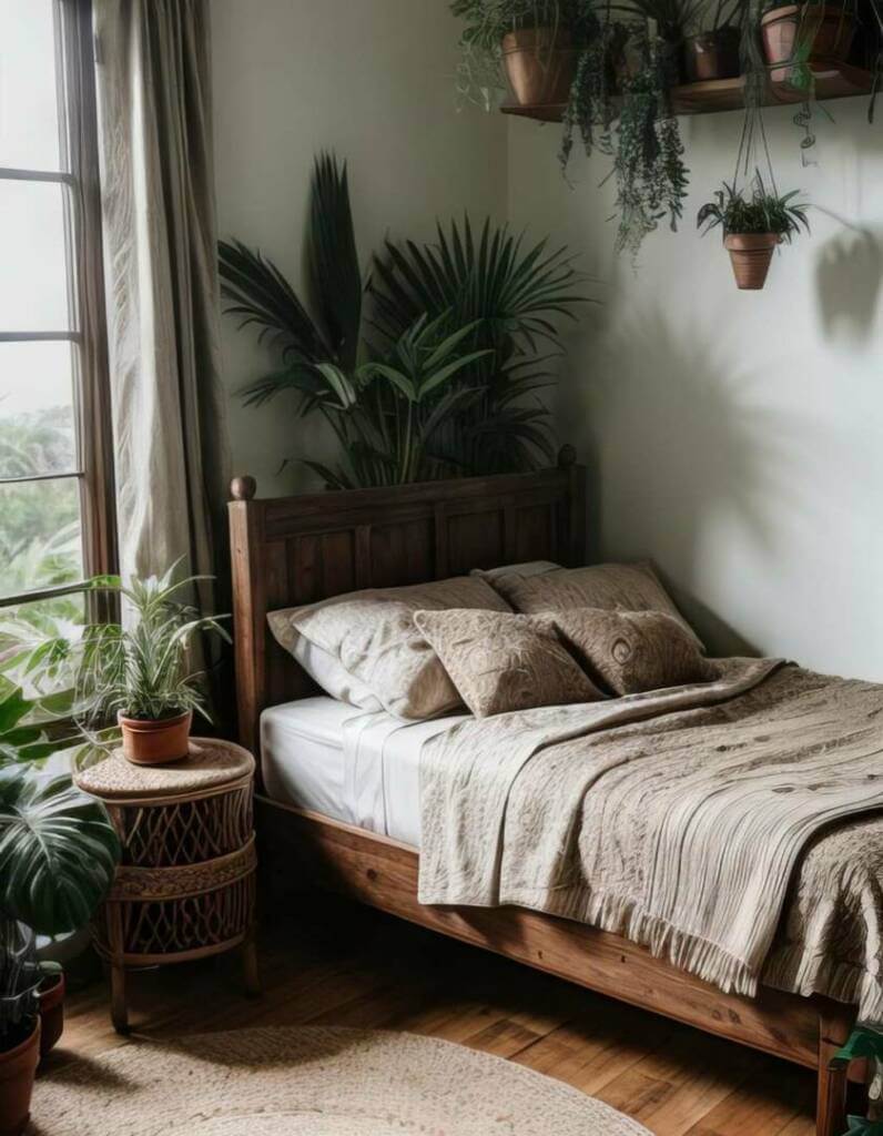 Natürliches Gästezimmer gestalten mit Zimmerpflanzen deko